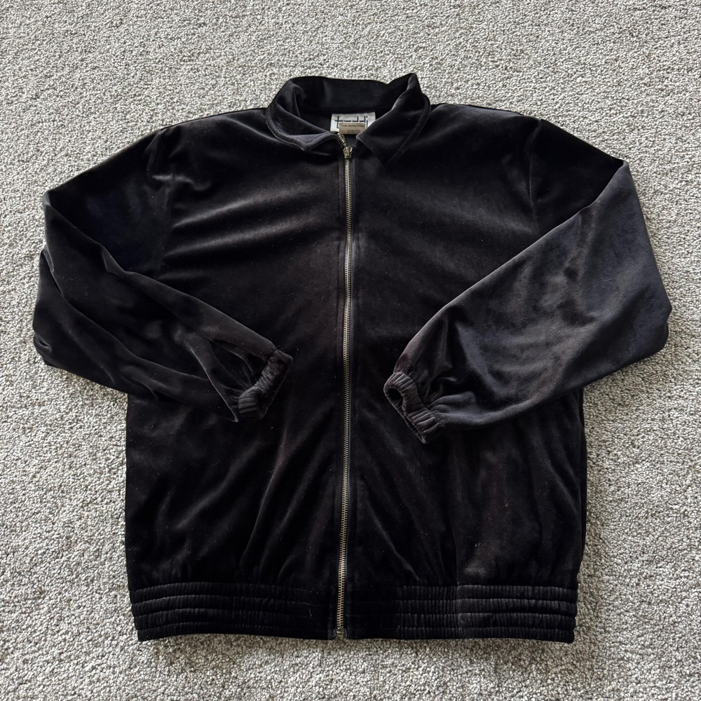 Teddi Jacket Womens Small Black Velour Bomber Full Zip Collared Elastic Hem